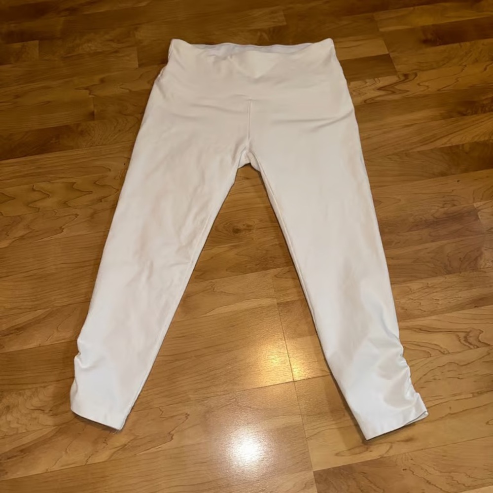 Soft Surroundings White Crop Leggings High Waist Ruched Ankle Size S